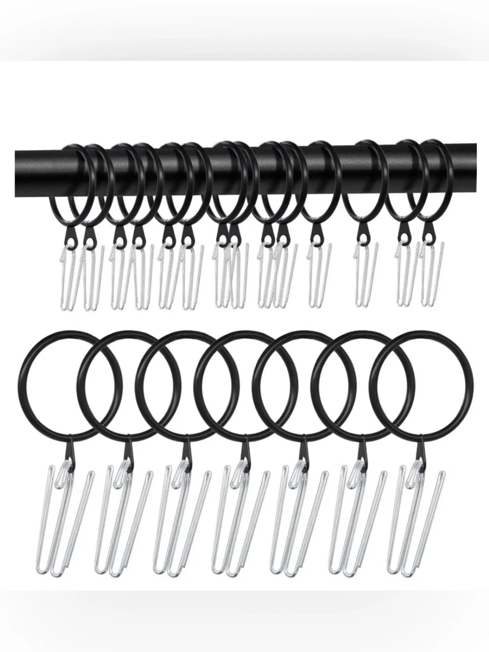 Metal Rings for Curtain Drapery or Shower BLACK SILVER 60pc.